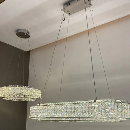 Light Luxury Two-Layered Round/Oval Crystal Chandelier for Living/Dining Room/Kitchen Island