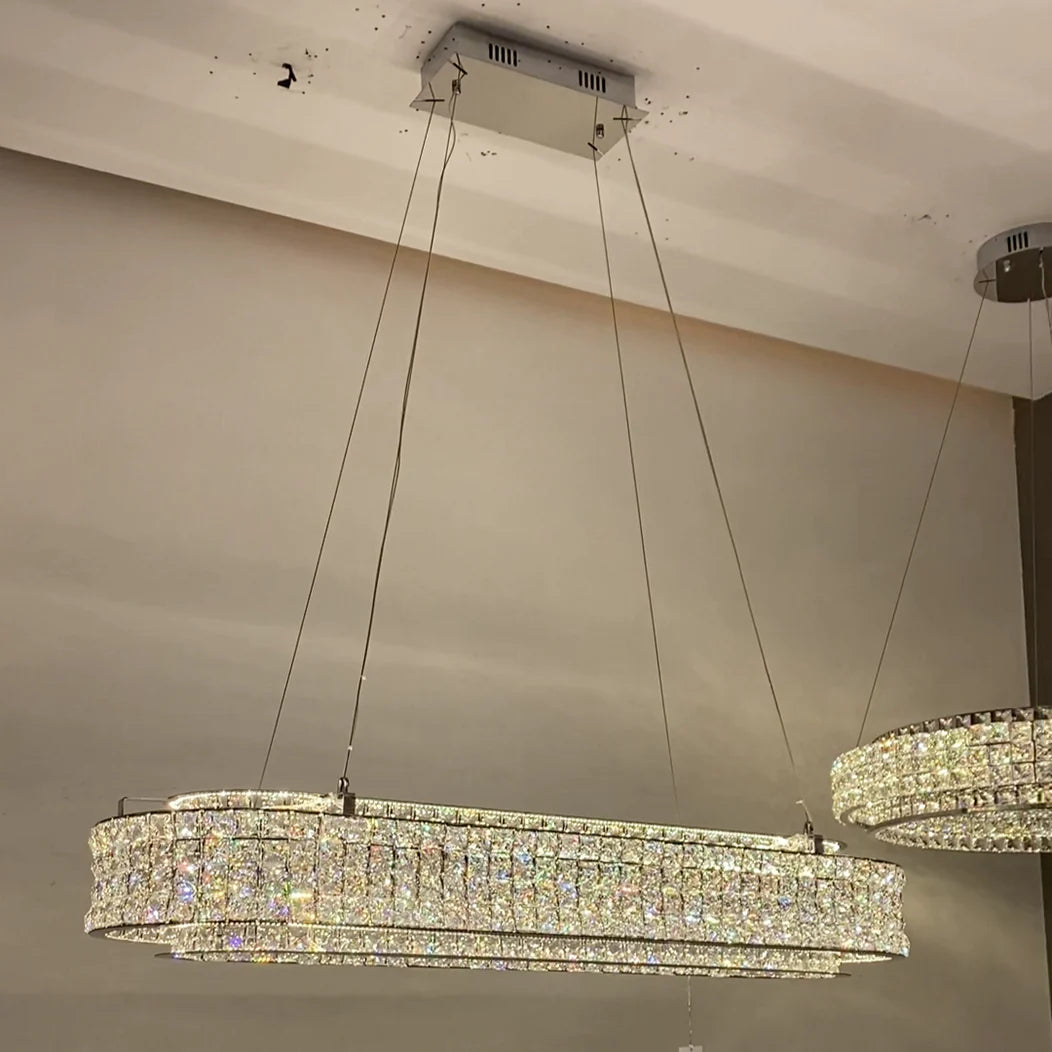 Light Luxury Two-Layered Round/Oval Crystal Chandelier for Living/Dining Room/Kitchen Island