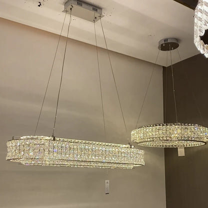 Light Luxury Two-Layered Round/Oval Crystal Chandelier for Living/Dining Room/Kitchen Island