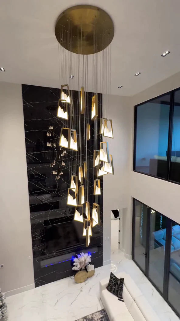 Modern Light Luxury Marble Chandelier in Gold Finish