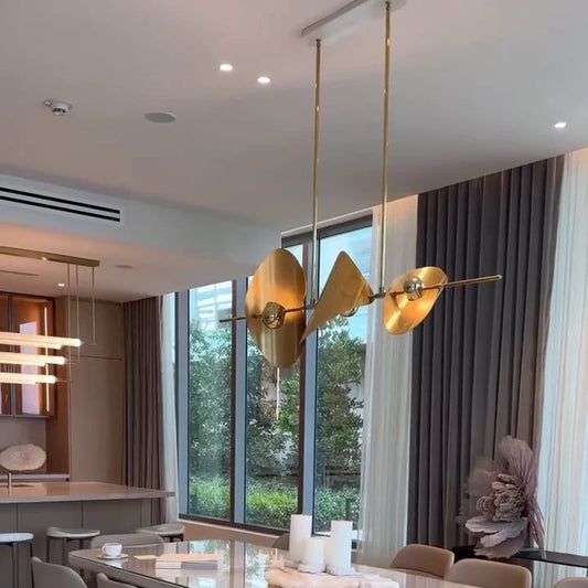 Minimalist Linear Brass Chandelier for Dining Room/Kitchen Island