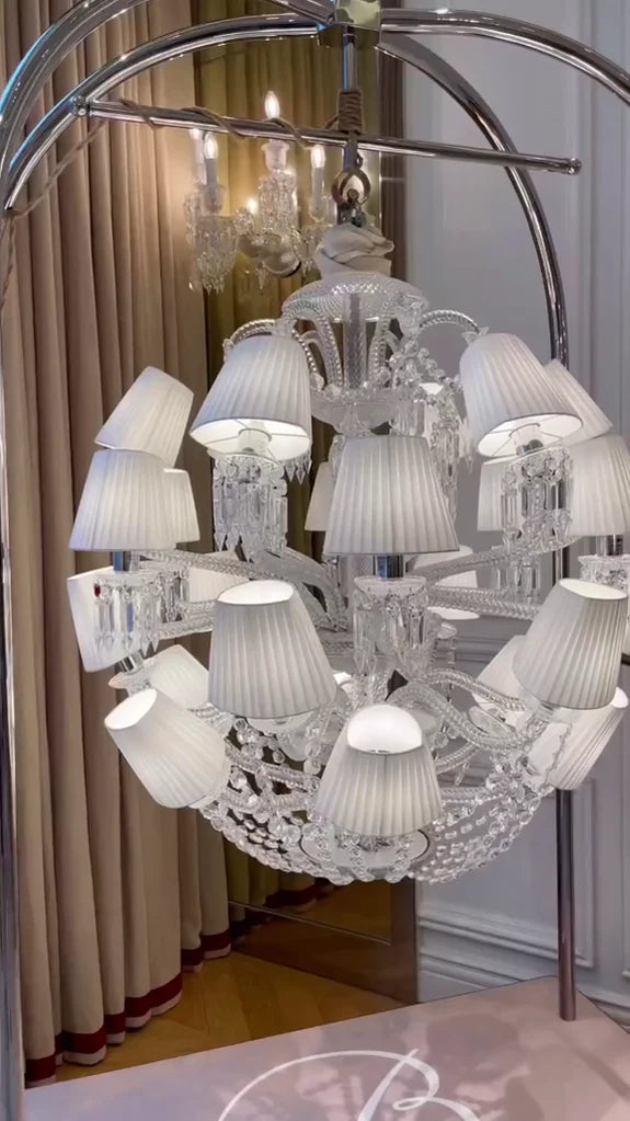 Luxury Globe Crystal Chandelier With Fabric Lampshade