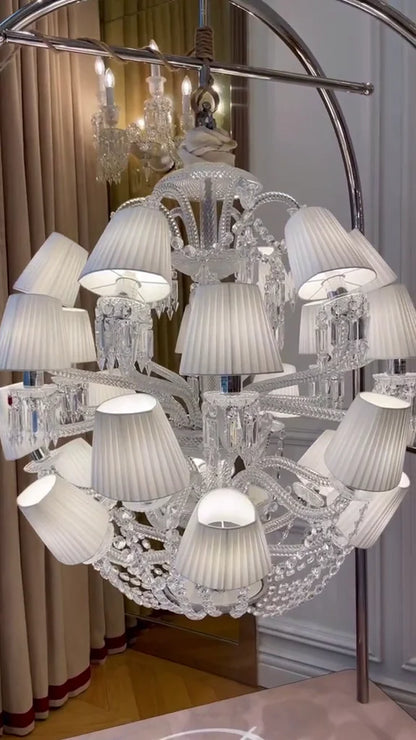 Luxury Globe Crystal Chandelier With Fabric Lampshade