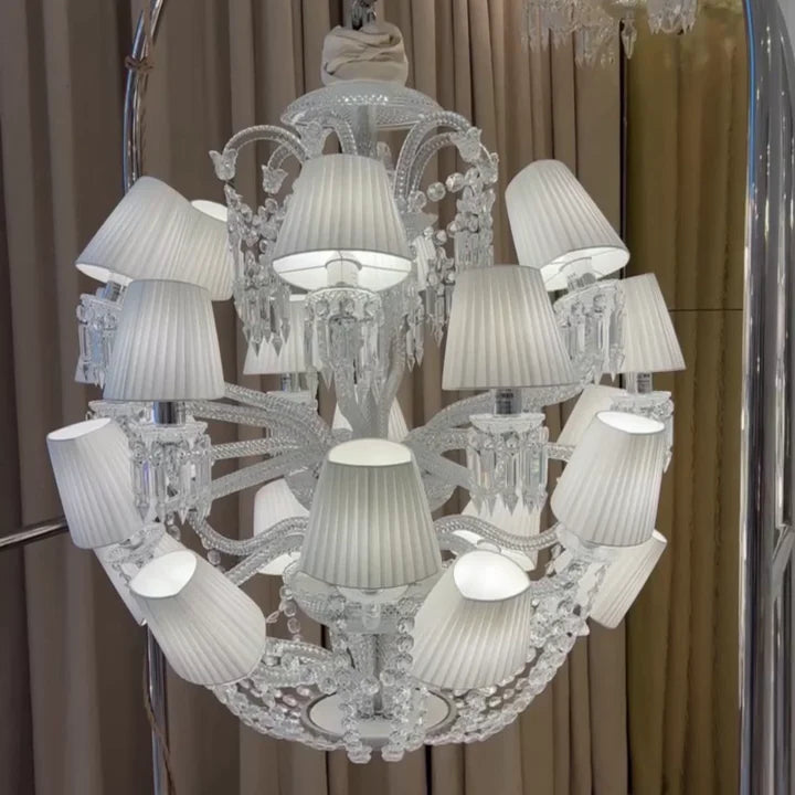 Luxury Globe Crystal Chandelier With Fabric Lampshade