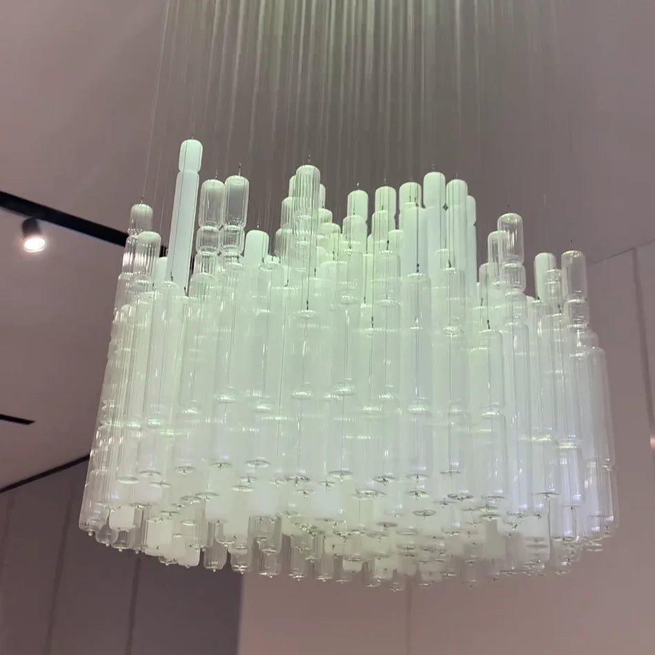 Modern Creative Art Design White&Transparent Tube Chandelier for Staircase/Foyer/Living Room