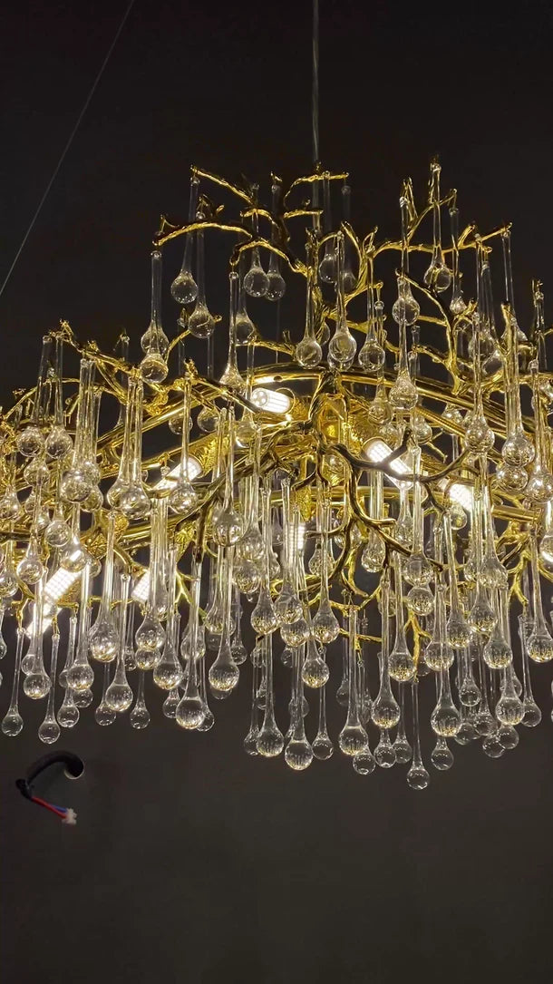 Luxury Gold Crystal Raindrop Chandelier for Dining Room/Kitchen Island