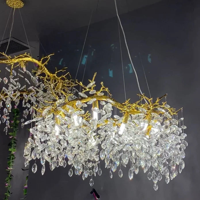 Luxury Ring Branch Crystal Leaves Chandelier for Living Room/Bedroom/Bathroom