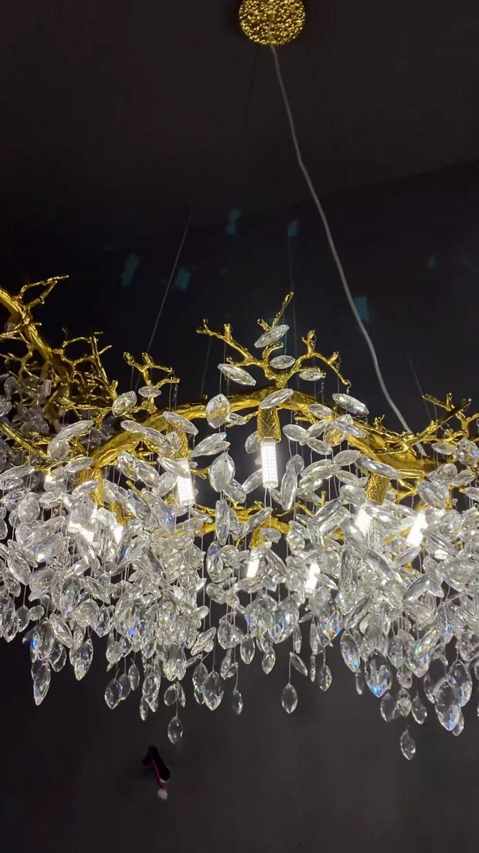 Luxury Ring Branch Crystal Leaves Chandelier for Living Room/Bedroom/Bathroom