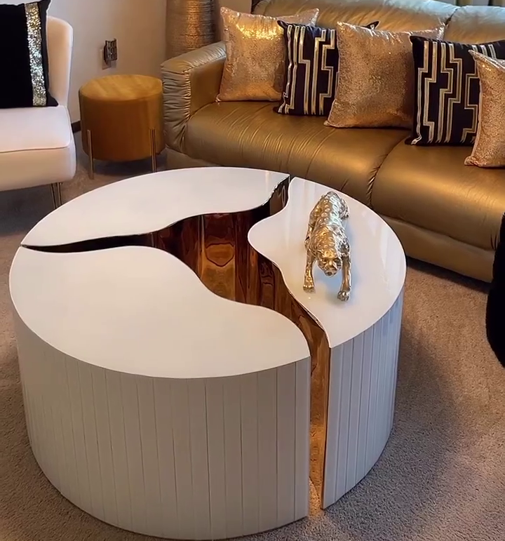 Luxury Gold Crackle 3-Piece Round Coffee Table