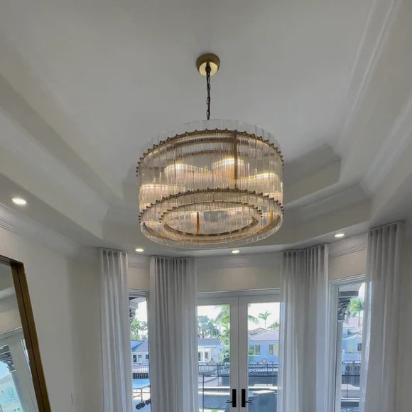 Modern 1-Tier Round Handmade Fluted Glass Panels Chandelier