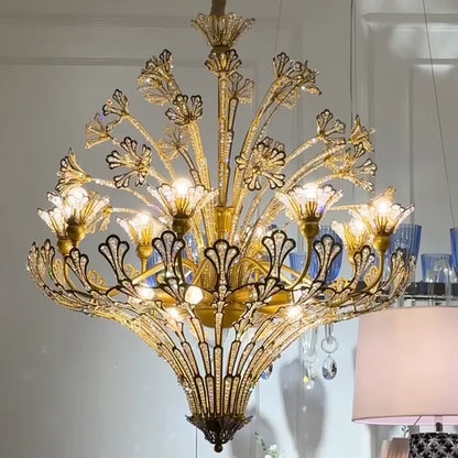 French Style Floral Crystal Chandelier in Gold Finish