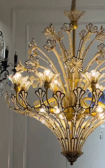 French Style Floral Crystal Chandelier in Gold Finish