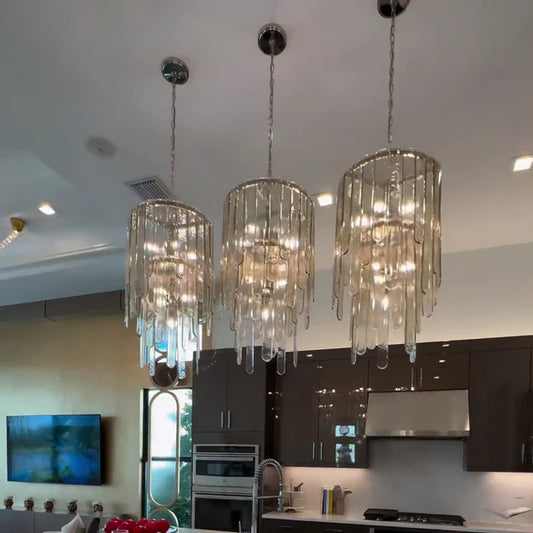 Modern Multi-tier Glass Chandelier for Dining Room/Living Room/Kitchen Island