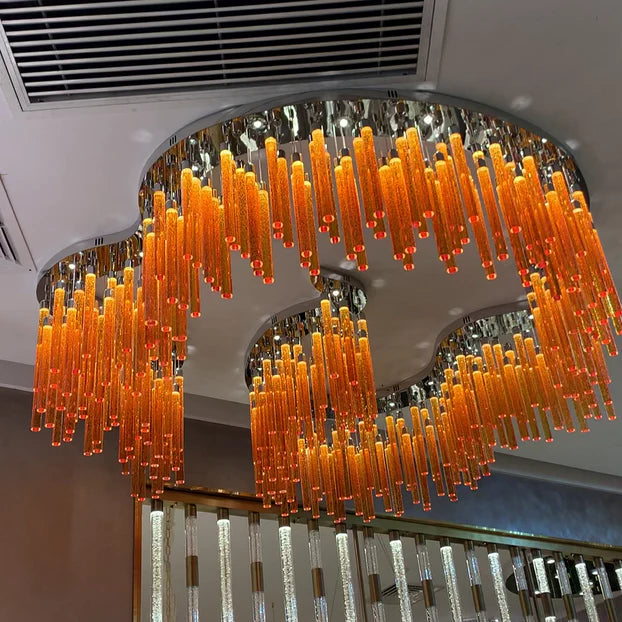 Creative Irregular Floating Orange Crystal Cylinder Chandelier for Living Room/Hotel/Restaurant