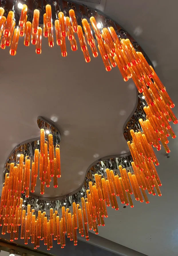 Creative Irregular Floating Orange Crystal Cylinder Chandelier for Living Room/Hotel/Restaurant