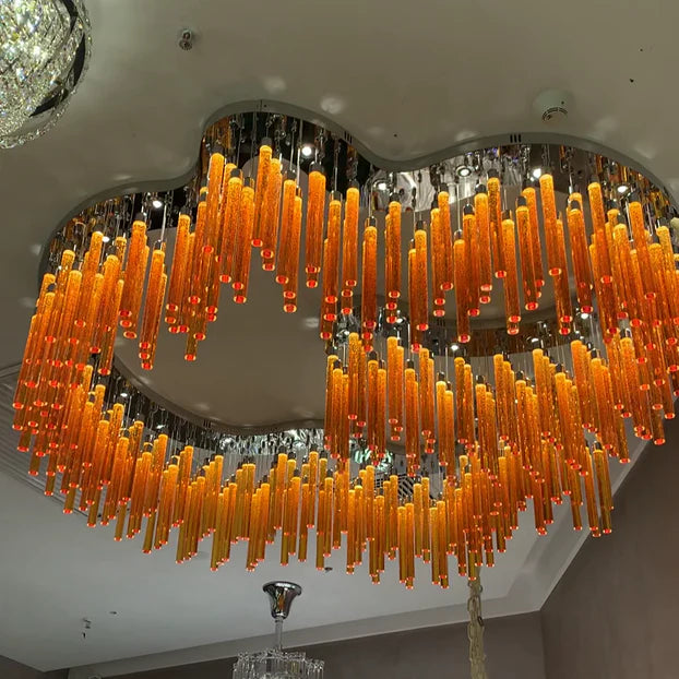 Creative Irregular Floating Orange Crystal Cylinder Chandelier for Living Room/Hotel/Restaurant