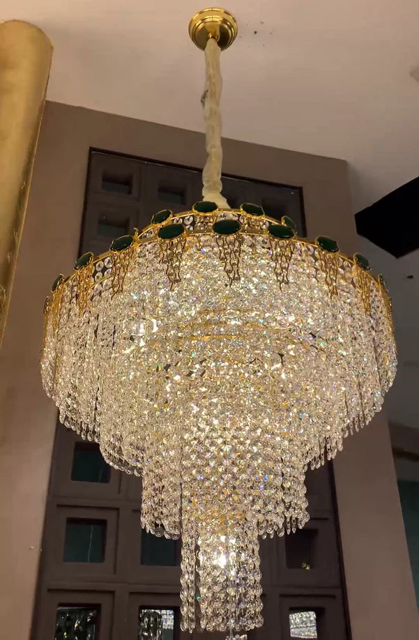 Luxury Multi-tier Jade Crystal Chandelier for Living Room/Staircase/Foyer