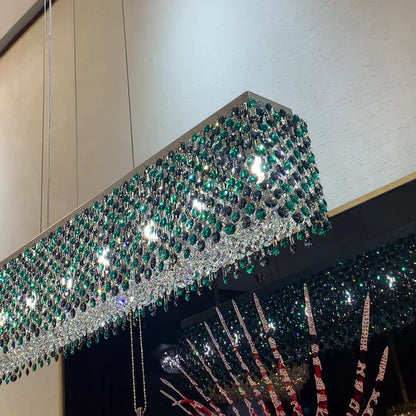 Modern Rectangular Green/Smoky Grey Crystal Chandelier for Dining Room