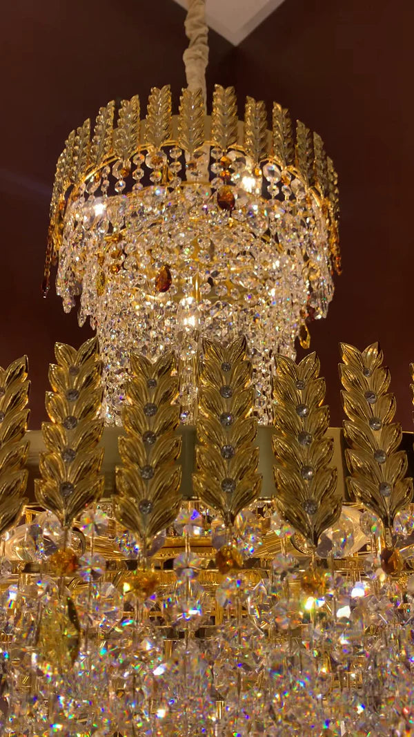 Luxury Golden Wheat Crystal Chandelier for Living Room/Staircase/Foyer