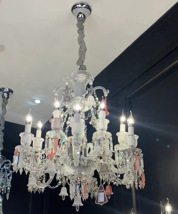 Luxury Classic Candle Light Pink&Clear Crystal Chandelier for Living Room/Bedroom/Dining Room