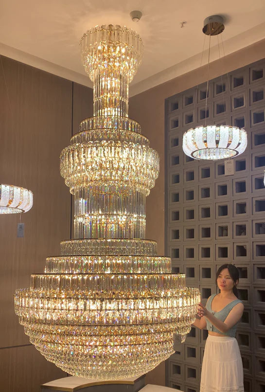 Golden Era Luxury Grand Fountain Crystal Chandelier for Staircase/Foyer/Living Room