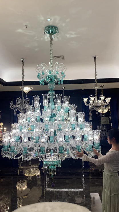 Luxury Classic Candle Light Tiffany Green Crystal Chandelier for Living Room/Staircase/Foyer