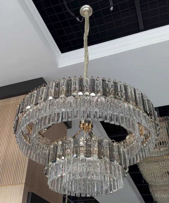 Modern Light Luxury 2-Tier Round Crystal Chandelier