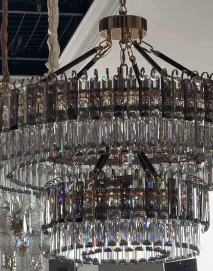 Modern Light Luxury 2-Tier Round Crystal Chandelier