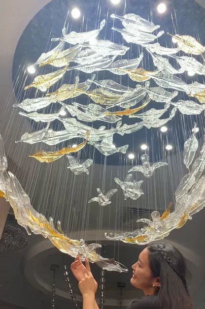 Modern Floating Glass Feather Chandelier for Living Room/Staircase/Foyer/High-ceiling