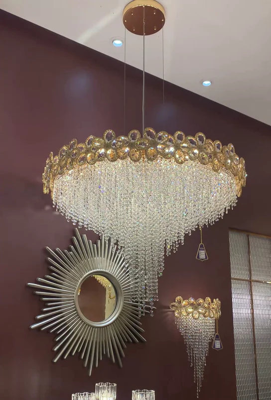 Modern Flower Crystal Tassel Chandelier for Living Room/Dining Room