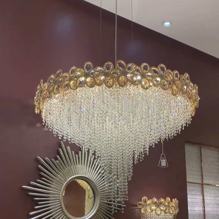 Modern Flower Crystal Tassel Chandelier for Living Room/Dining Room