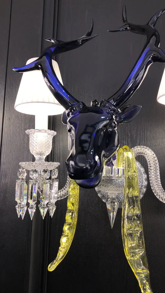 Traditional Colorful Candle Branch Blue Deer Wall Sconce