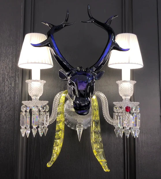 Traditional Colorful Candle Branch Blue Deer Wall Sconce