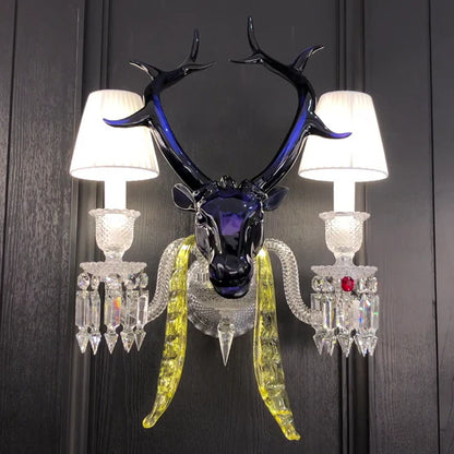 Traditional Colorful Candle Branch Blue Deer Wall Sconce