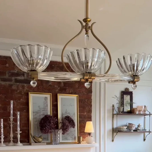 Vintage French Style Linear Glass Chandelier for Dining Room/Kitchen Island/Farmhouse