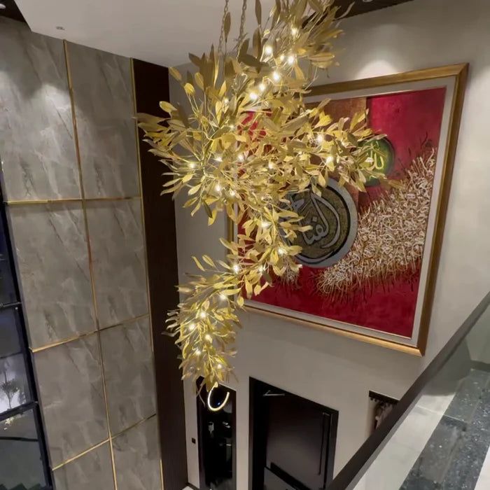 Modern Gold Leaves Tree Chandelier for High-ceiling