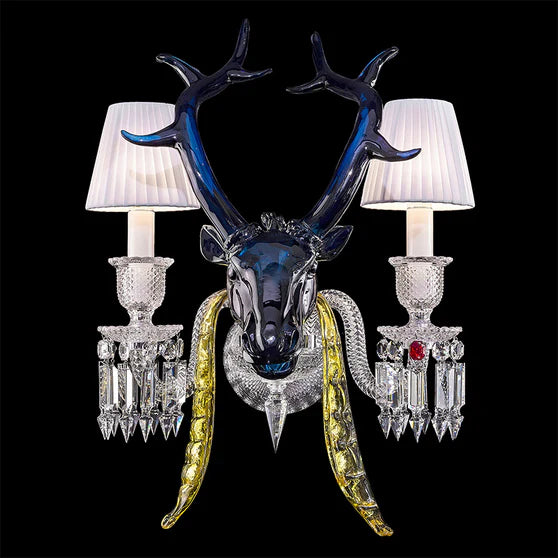 Traditional Colorful Candle Branch Blue Deer Wall Sconce