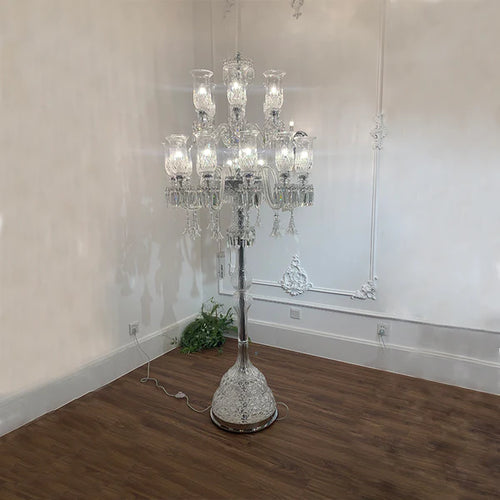 Luxury Classic Candle Light Flower Lampshade Crystal Floor Lamp