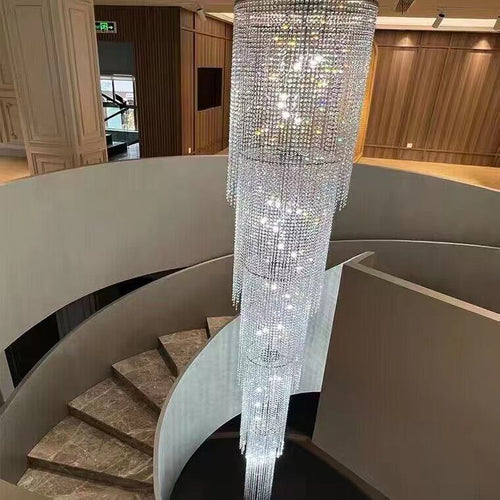 Extra Length Luxury Crystal Chandelier For Staircase / 2 Story Multi-layered Long Light Fixture