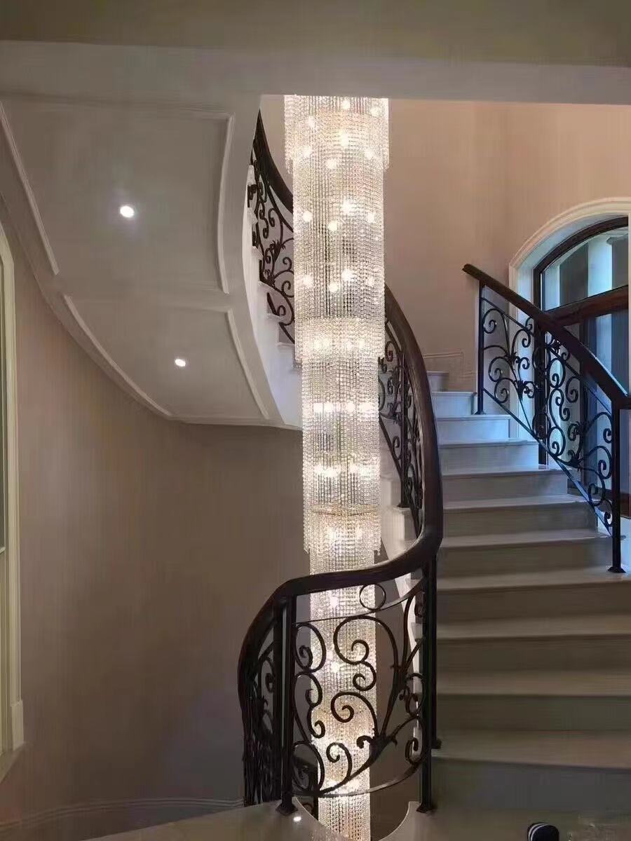 Extra Length Luxury Crystal Chandelier For Staircase / 2 Story Multi-layered Long Light Fixture