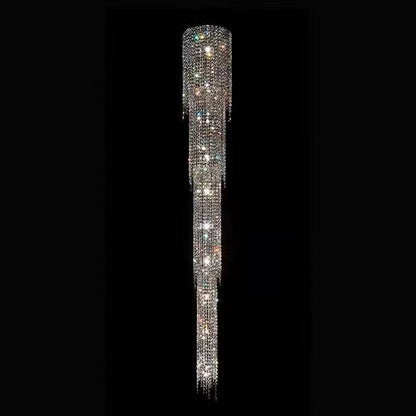 Extra Length Luxury Crystal Chandelier For Staircase / 2 Story Multi-layered Long Light Fixture