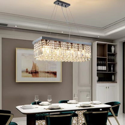 Modern Crystal Light Fixtures Retangle Island Chandelier For Kitchen And Dining Room