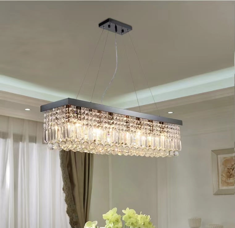 Modern Crystal Light Fixtures Retangle Island Chandelier For Kitchen And Dining Room