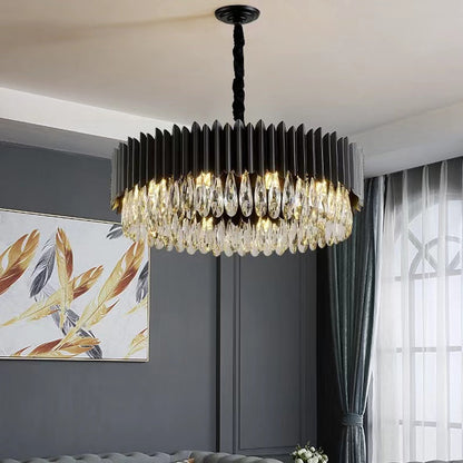 Modern Black Crystal Chandelier Round/ Island Light Fixtures For Living And Dining Room