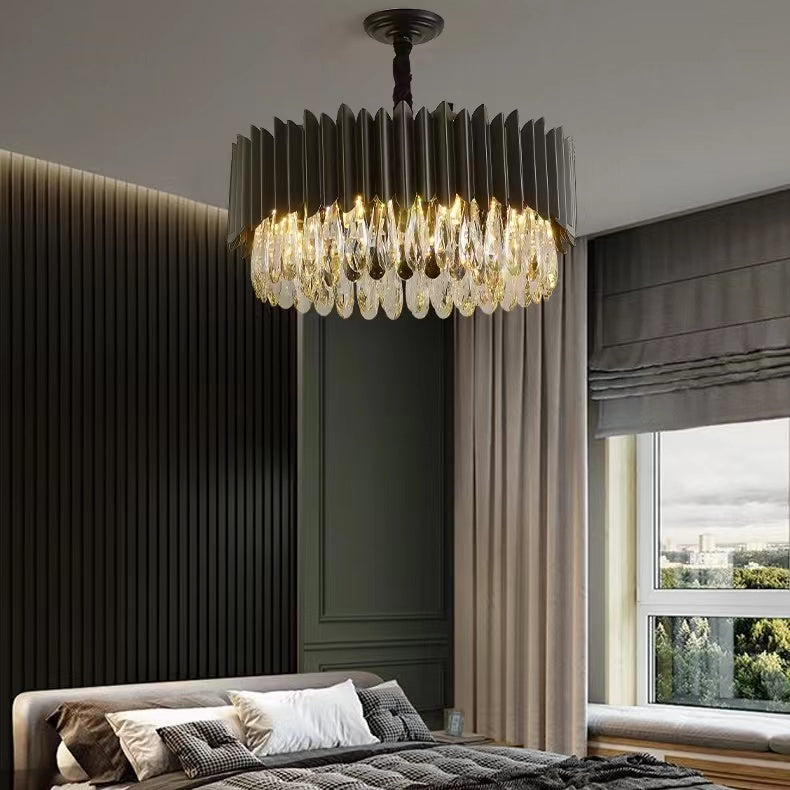 Modern Black Crystal Chandelier Round/ Island Light Fixtures For Living And Dining Room