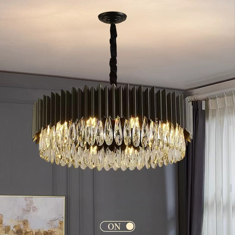 Modern Black Crystal Chandelier Round/ Island Light Fixtures For Living And Dining Room