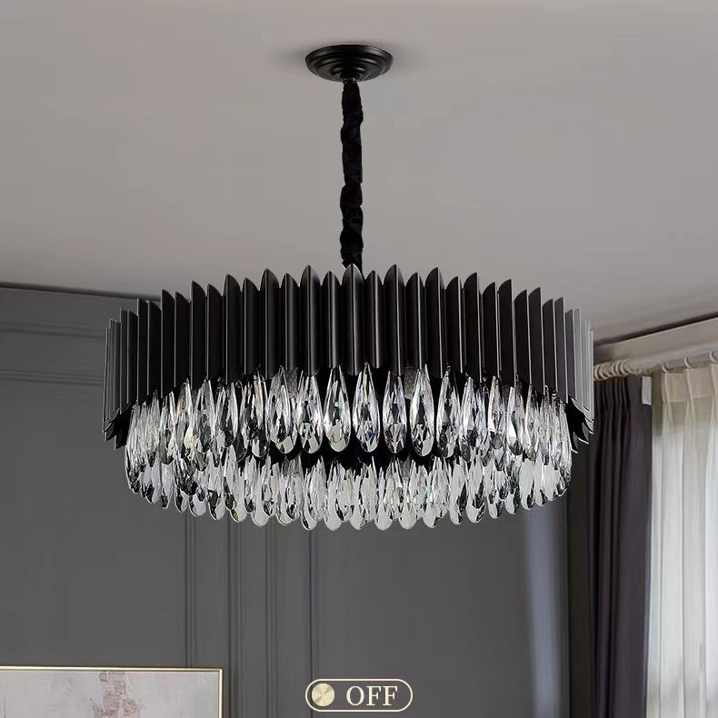 Modern Black Crystal Chandelier Round/ Island Light Fixtures For Living And Dining Room