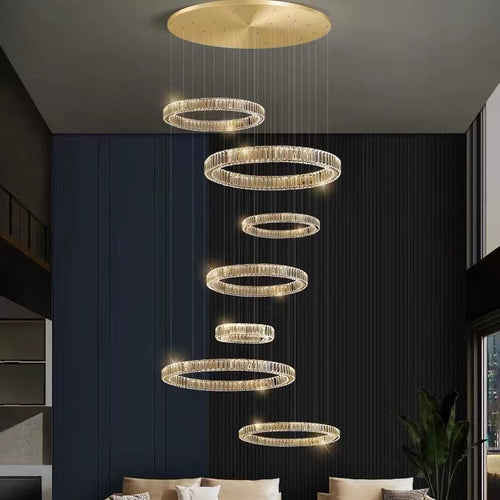 Modern Layered Ring Crystal Chandelier For High Ceiling Living Room /Foryer/Stairscase