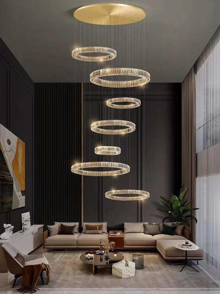 Modern Layered Ring Crystal Chandelier For High Ceiling Living Room /Foryer/Stairscase