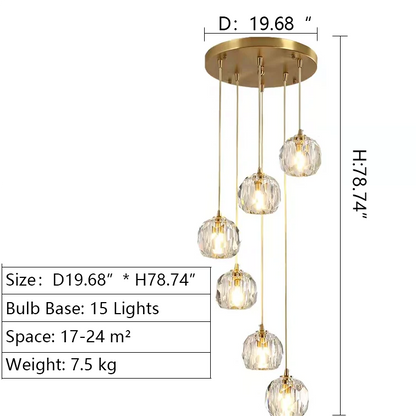 ball shaped staircase chandelier 15 lights 2m